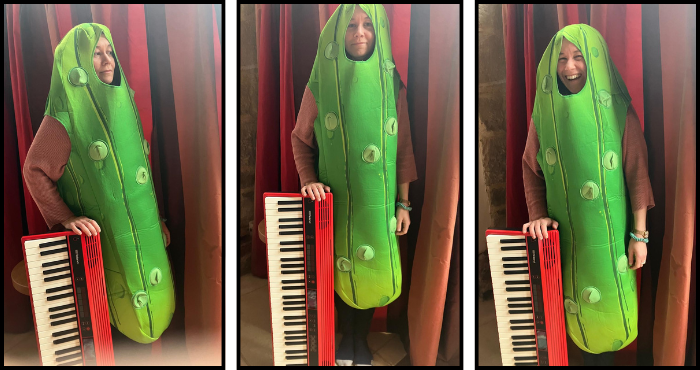 Sara Jasmin Page in a pickle costume